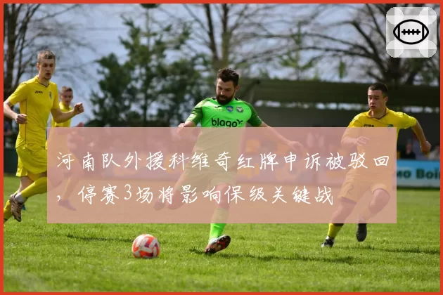 河南队外援科维奇红牌申诉被驳回,停赛3场将影响保级关键战